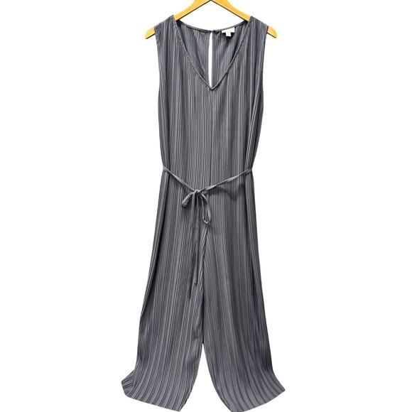 Pure Jill Elements Romper Womens 3X Gray Pleated Jumpsuit Wide Leg V-Neck Belted - Picture 1 of 12